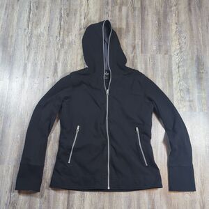 SCOTTeVest TEC Travel Jacket Black Size Large Cotton Hoodie Hooded Full Zip